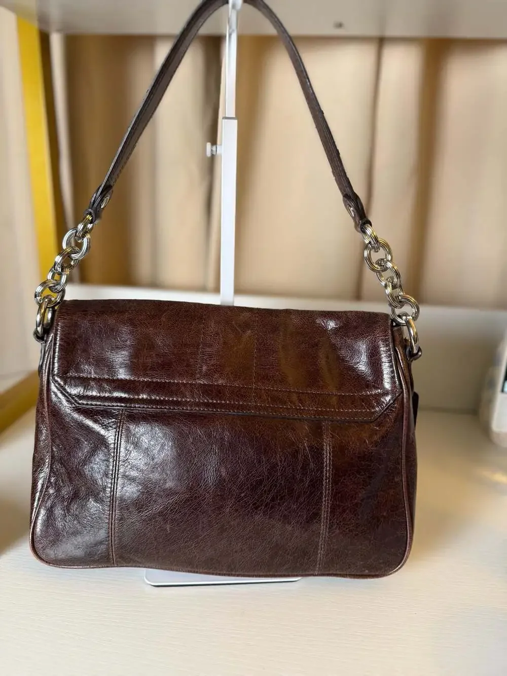Coach 17925 Pop Leather Pushlock Flap Shoulder Bag Mahogany